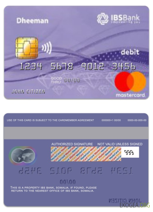 Somalie IBS Bank Daheem carte de débit mastercard